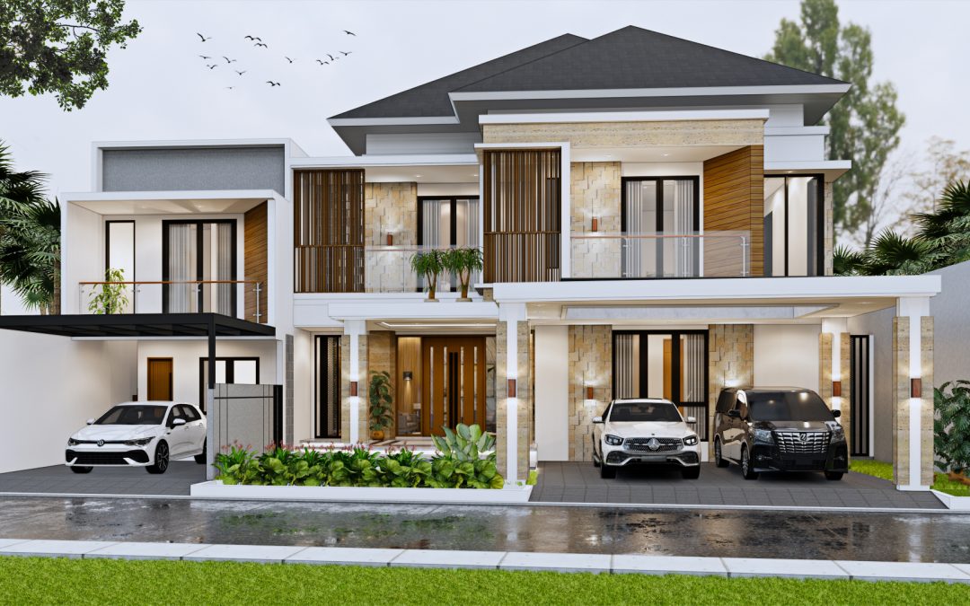 Desain Rumah Modern Tropis 2 Lantai 20 m x 24 m di Denpasar, Bali