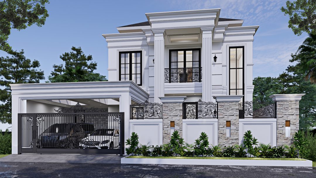 Desain Rumah Classic 2 Lantai 15 x 18 m2 di Banjarmasin